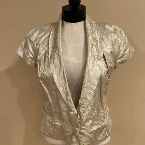 Vintage Escada Gold Lame Jacket With Embroidered Flowers Sz 36/S